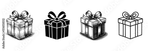 set of gift box vector illustrations, present with bow for celebration and surprise occasions
