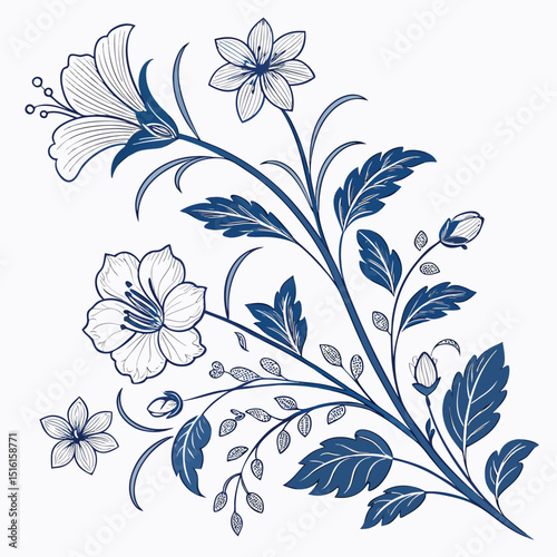 Blue and white porcelain floral motifs design