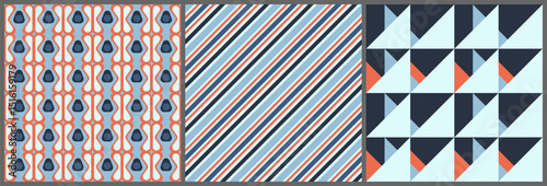 Geometric Seamless Vector Pattern Set with Retro Stripes, Abstract Shapes and Triangles
