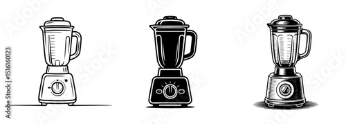 set of blender vector illustrations kitchen appliance, food processing and smoothie making
