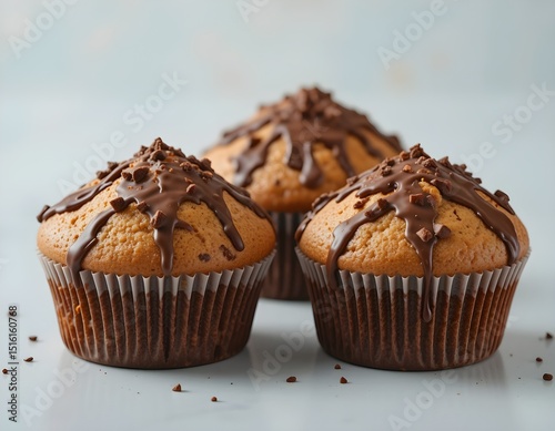 Muffins with chocolate on isolated transparent background.