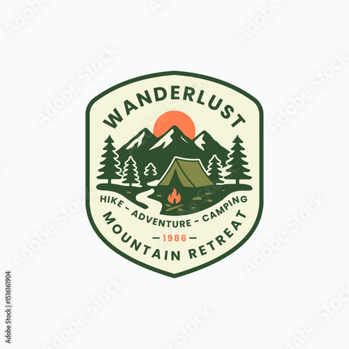 Vintage Adventure Mountain Camping Logo Outdoor Retro Emblem. Perfect for adventure brands, travel, apparel.