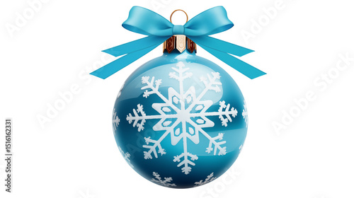 Festive Blue Christmas Ornament with Snowflake Design and Teal Bow ideal for Winter Holiday Decorations