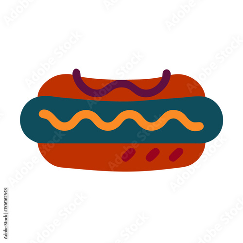 Hot dog in flat modern illustration with mustard and sausage