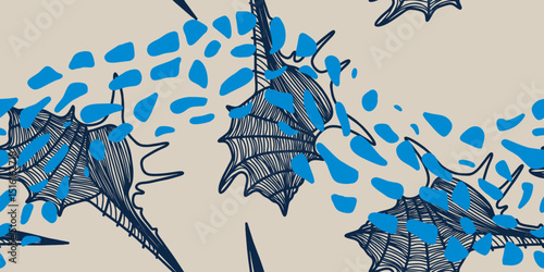 Hand-drawn seashells on blue surface
