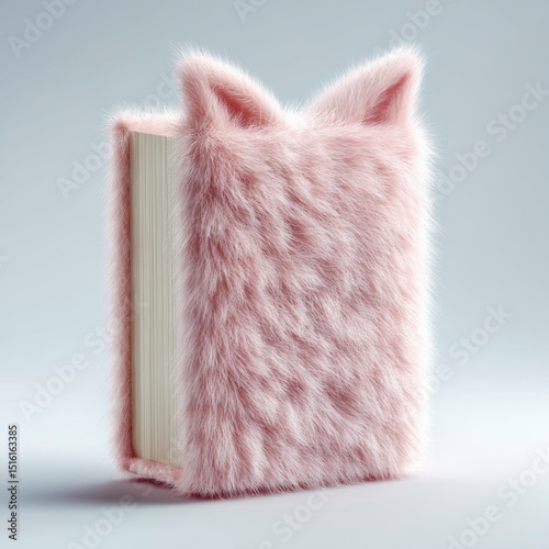 Cute pink furry book cover with cat ears for a whimsical reading experience