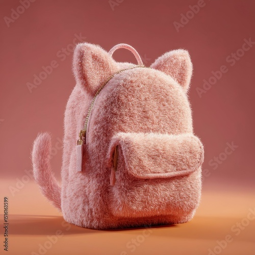 Cute pink cat backpack designed for children displayed against a warm gradient background