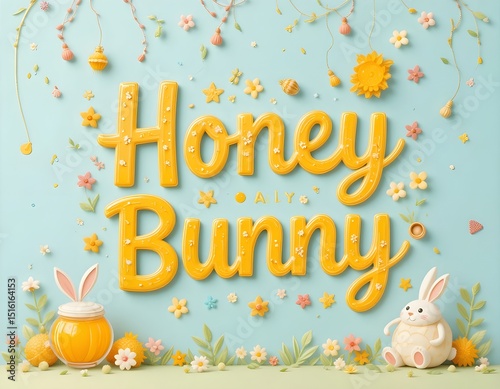 Honey Bunny typography with light blue color background.