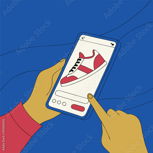 Online shoe shopping: A person uses a smartphone to browse and buy shoes.