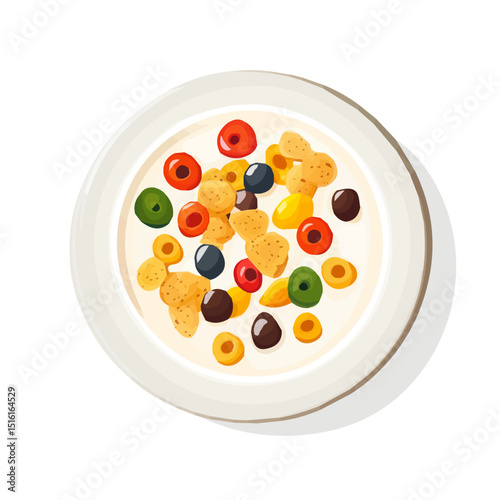 My Simple flat 2D icon, breakfast cereal mix isolated on a transparent background, vector, flat design, animation design, simple flat 2D icon, minimalist design, clipart. eps