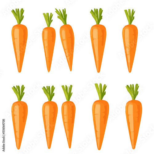 My Simple flat 2D icon, orange carrots set isolated on a transparent background, vector, flat design, animation design, simple flat 2D icon, minimalist design, clipart. eps