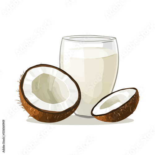 My Simple flat 2D icon, coconut milk isolated on a transparent background, vector, flat design, animation design, simple flat 2D icon, minimalist design, clipart. eps