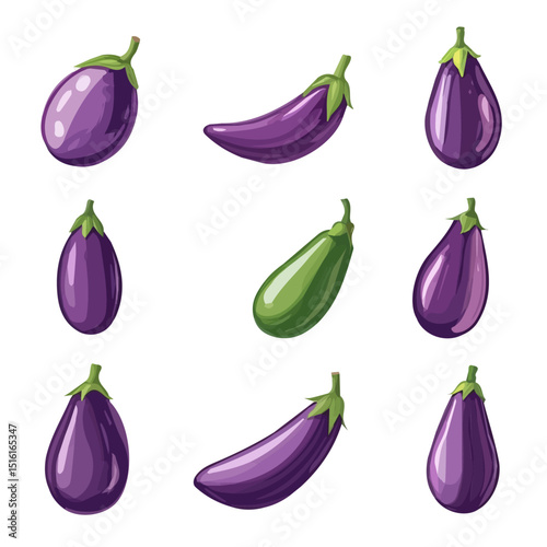 My Simple flat 2D icon, eggplants group isolated on a transparent background, vector, flat design, animation design, simple flat 2D icon, minimalist design, clipart. eps