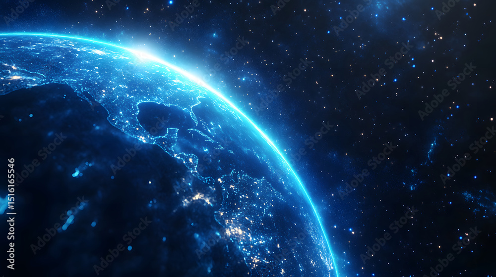 Obraz premium Global Network of Lights in Space