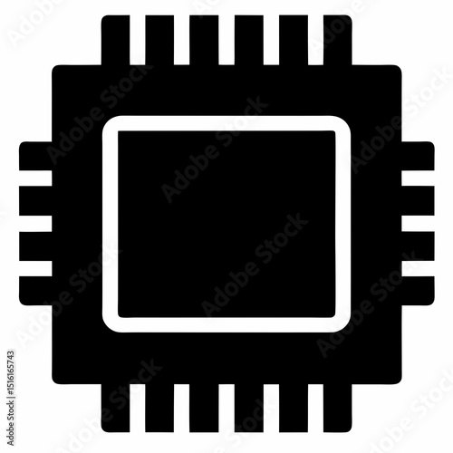 Microchip or Processor with Circuitry Pattern Vector Illustration for Technology and Computing