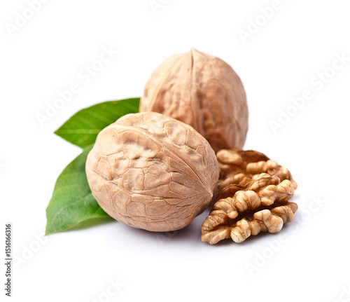 Walnuts with leaves