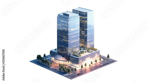 Modern Twin Towers Cityscape on transparent background