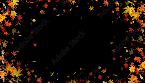 Autumn Leaves Frame with Black Background.
