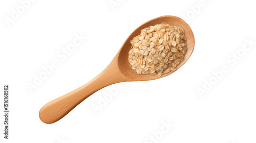 Rolled Oats in Wooden Spoon on Transparent Background