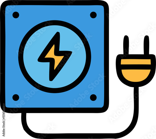 Power supply icon suitable for technology related designs, electronics concepts, innovation themes, and engineering visuals.