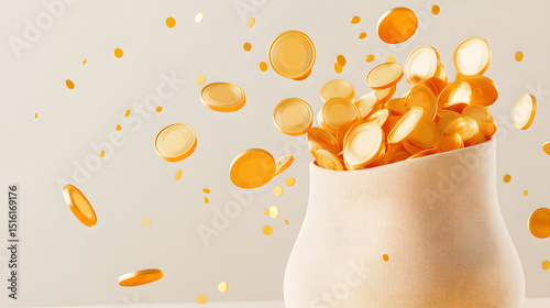 Golden Coins Pouring Out of a Bag photo
