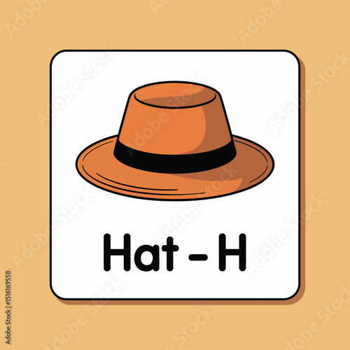 Illustrated orange hat with black band simple design for educational alphabet learning for children or preschool kindergarten use