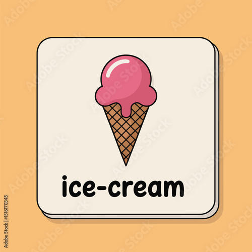Cute illustration of pink ice cream cone on a card for educational or food related designs fun confectionary treats for sweet desserts