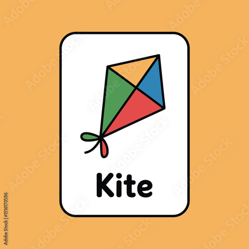 A colorful kite illustration featuring a bright design perfect for educational materials and childrens books simple and friendly art style with text