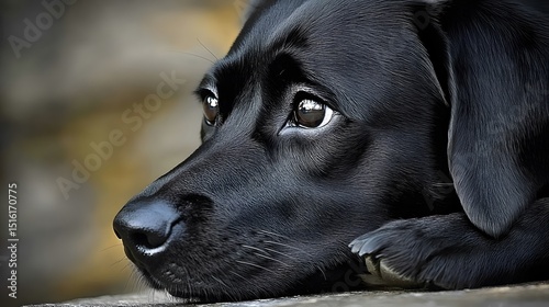 Closeup Portrait of a Black Labrador Dog Resting