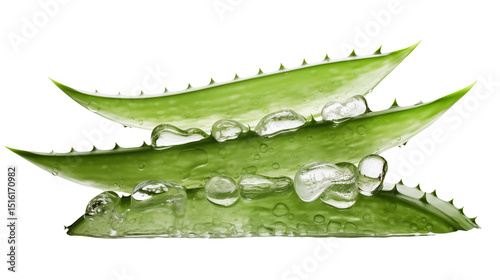 Fresh Aloe Vera Leaves with Dewdrops Isolated on Black Background for Beauty and Health Products