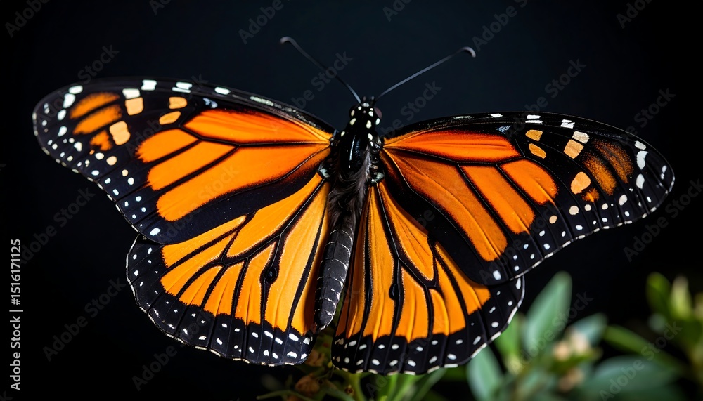 Fototapeta premium Monarch Butterfly Closeup with Black Background.