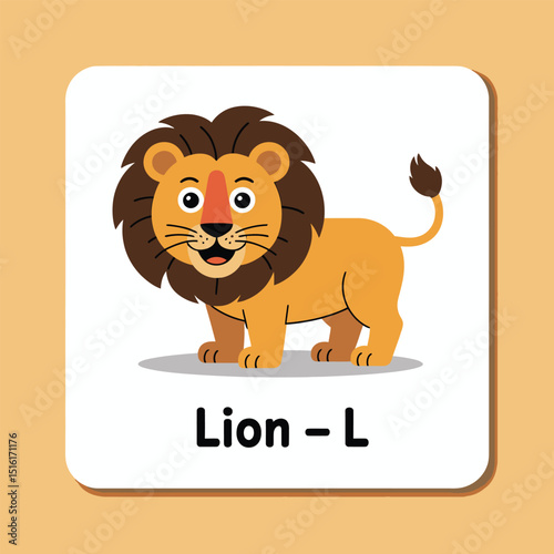 Playful cartoon lion with the letter l for educational learning materials and preschool alphabet resources