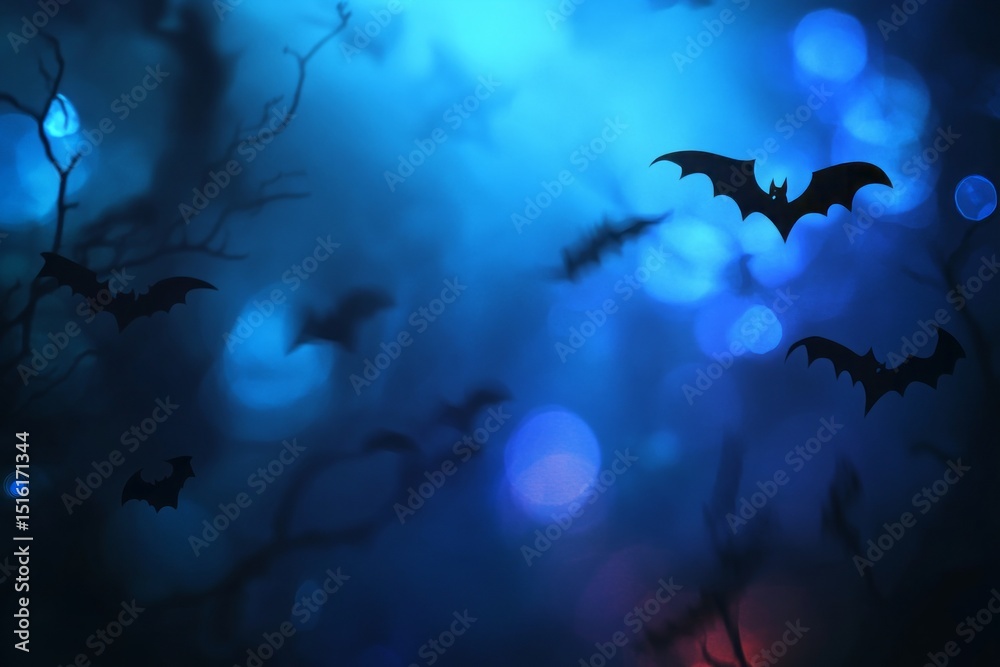 Obraz premium Halloween background with pumpkins and bats, spooky atmosphere