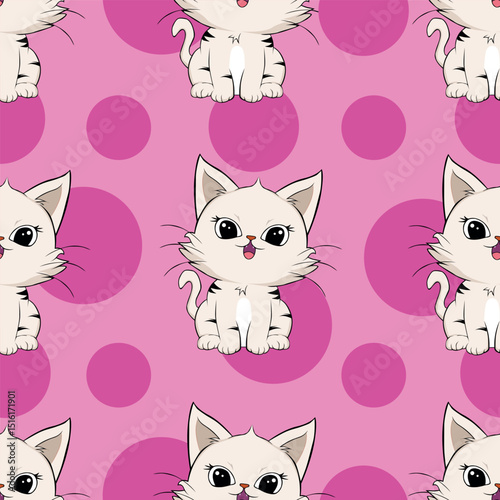 Seamless Pattern with cute cartoon kitty