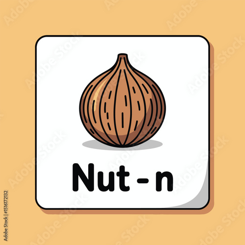 Educational illustration of a nut for children's learning and alphabet exploration, featuring simple vector graphics and clear labeling for easy recognition