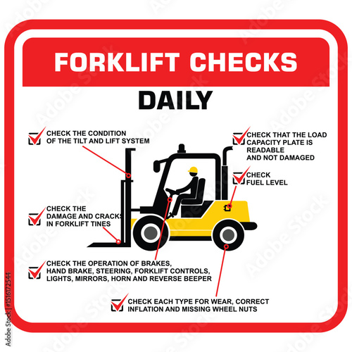 Forklift check daily, sign vector