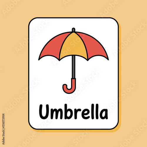 Illustrated umbrella flashcard suitable for educational purposes and early learning promoting knowledge and recognition