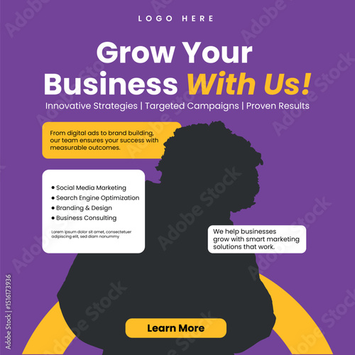 Business Marketing Agency Flyer Template Layout in 1200 x 1200px Size for Corporate Promotion and Digital Advertising
