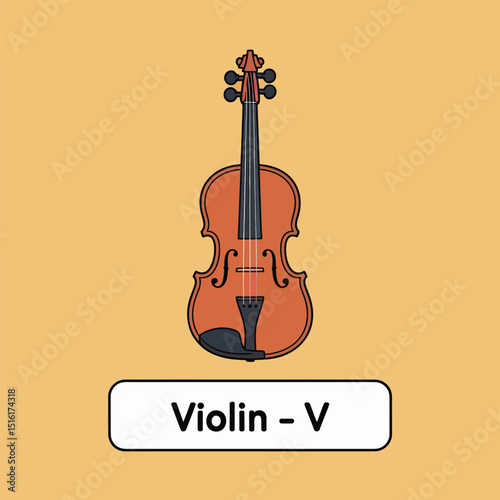 Illustrated violin artwork against a soft yellow backdrop presenting musical instrument concept for education and design projects