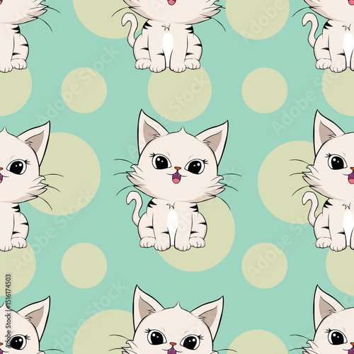 Seamless Pattern with cute cartoon kitty