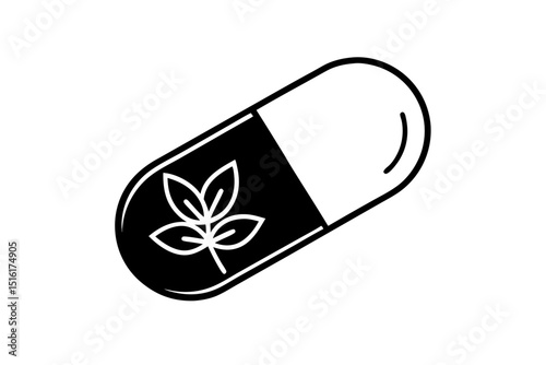 Herbal capsule icon vector silhouette illustration isolated on white background