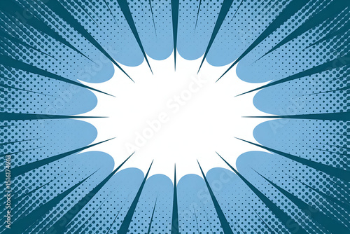 Comic book explosion with blue starburst and white oval center