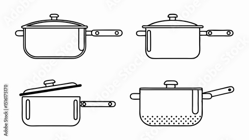 Minimalist Stockpot Illustration Cooking Pot Designs for Recipe Graphics and Kitchenware Templates Black and
