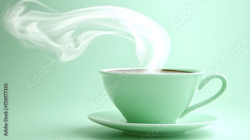 Steam Rising from a Mint Green Teacup on a Saucer