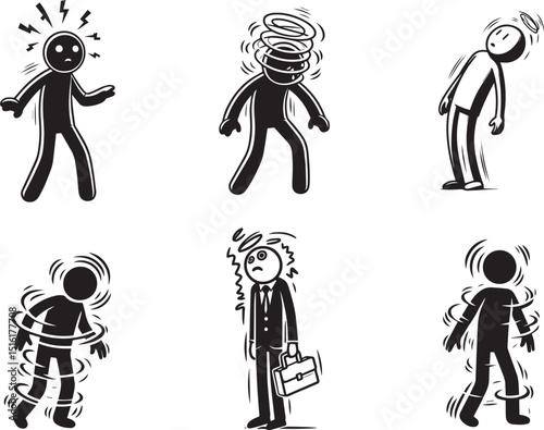 Simple Dizzy Stick Man Vector Illustration in Clean White Style