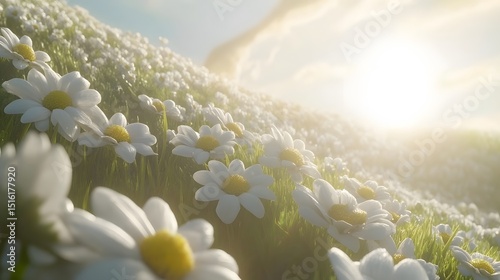 Sunlit Daisy Field Meadow Summer Landscape