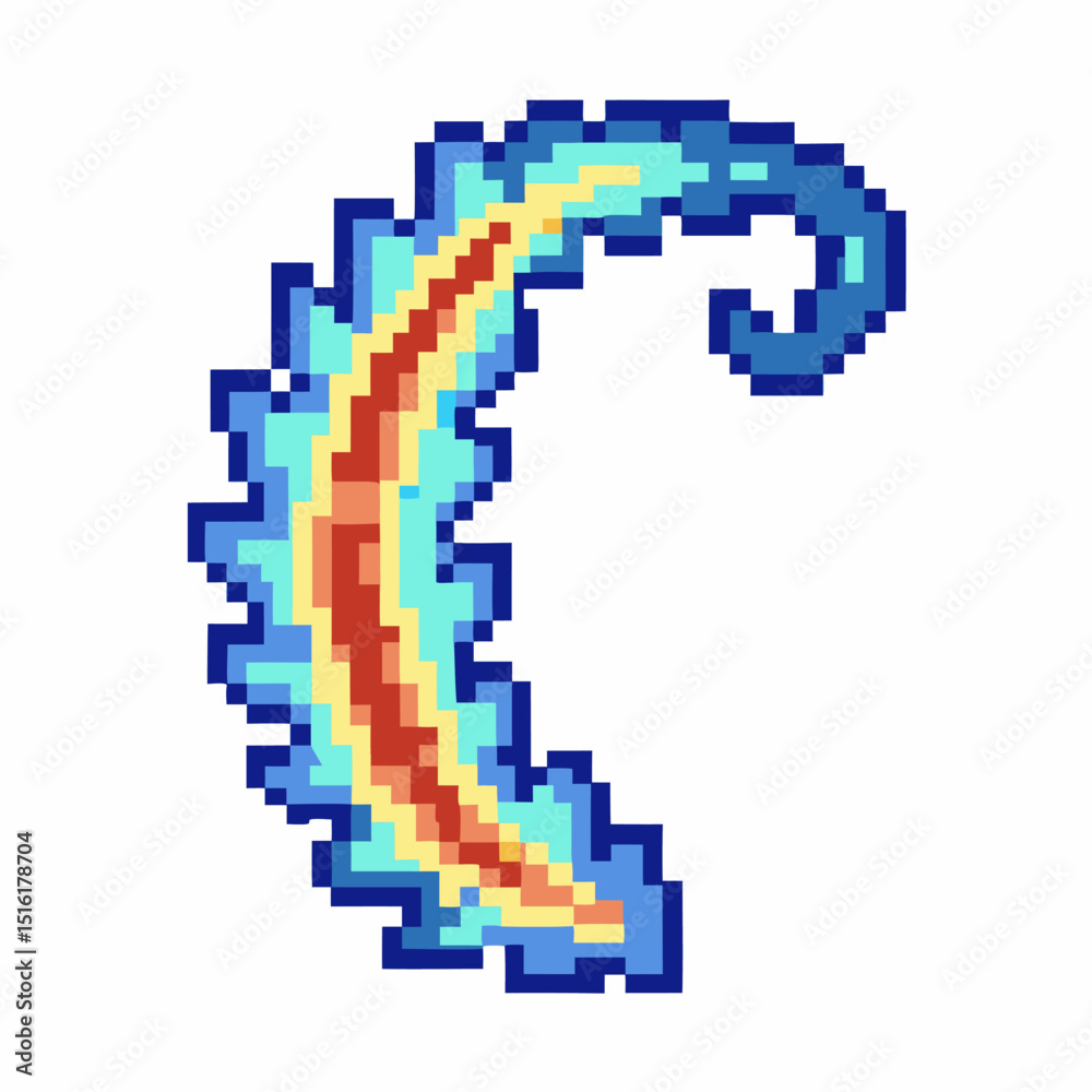 Fototapeta premium Colorful pixel art wave, retro ocean design, vintage sea pattern