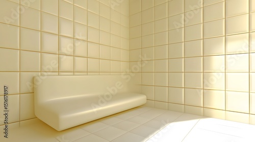 Minimalist Cream Room with Modern Sofa and Tile Walls