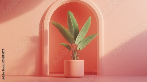 Minimalist Plant in Coral Archway Room Decor