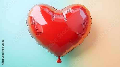 Red Heart Shaped Balloon on Pastel Background Romantic Valentine's Day